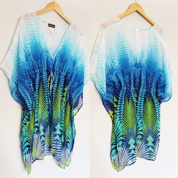 Tommy Bahama V-Neck Sheer Chiffon Tassel Tie Swim Beach Coverup Tunic Blue M - Picture 4 of 16